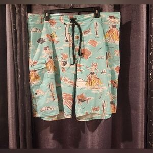 RUSTY - Mens Aloha Hula Beach Board Shorts / Swim Trunks